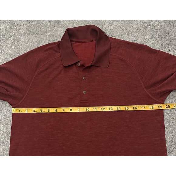 Lululemon Metal Vent Tech Polo Short Sleeve M Bold Red Mesh Golf Casual Work - Picture 7 of 8